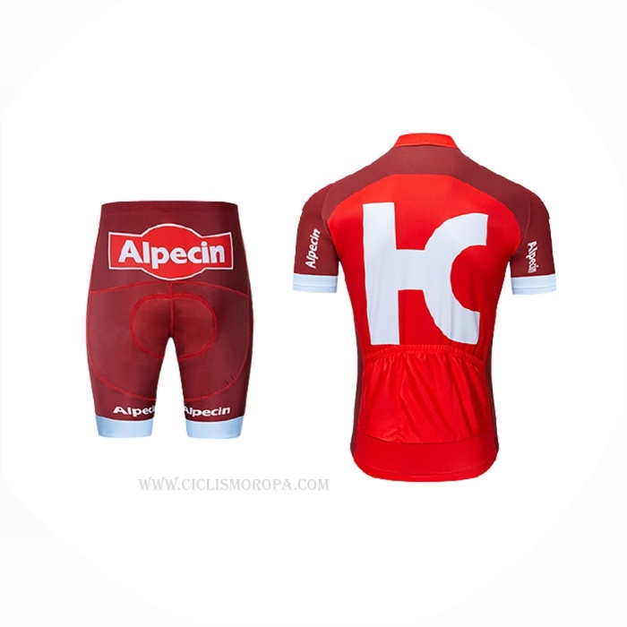 2019 Ropa Ciclismo Katusha Alpecin Rojo Blanco Mangas Corta y Culotte Corto